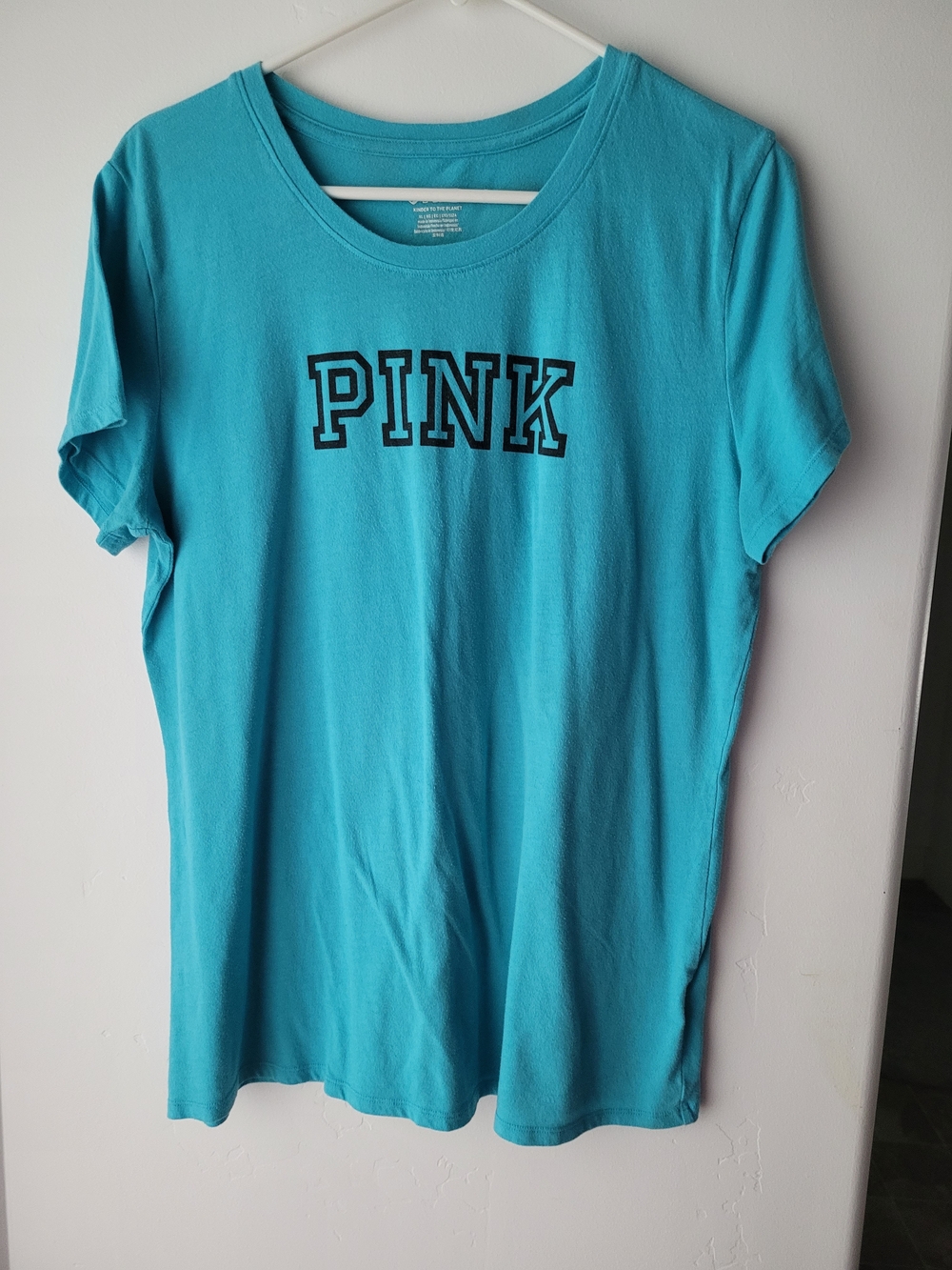 PINK Victoria's Secret Women's Teal Logo Crew Neck T-Shirt